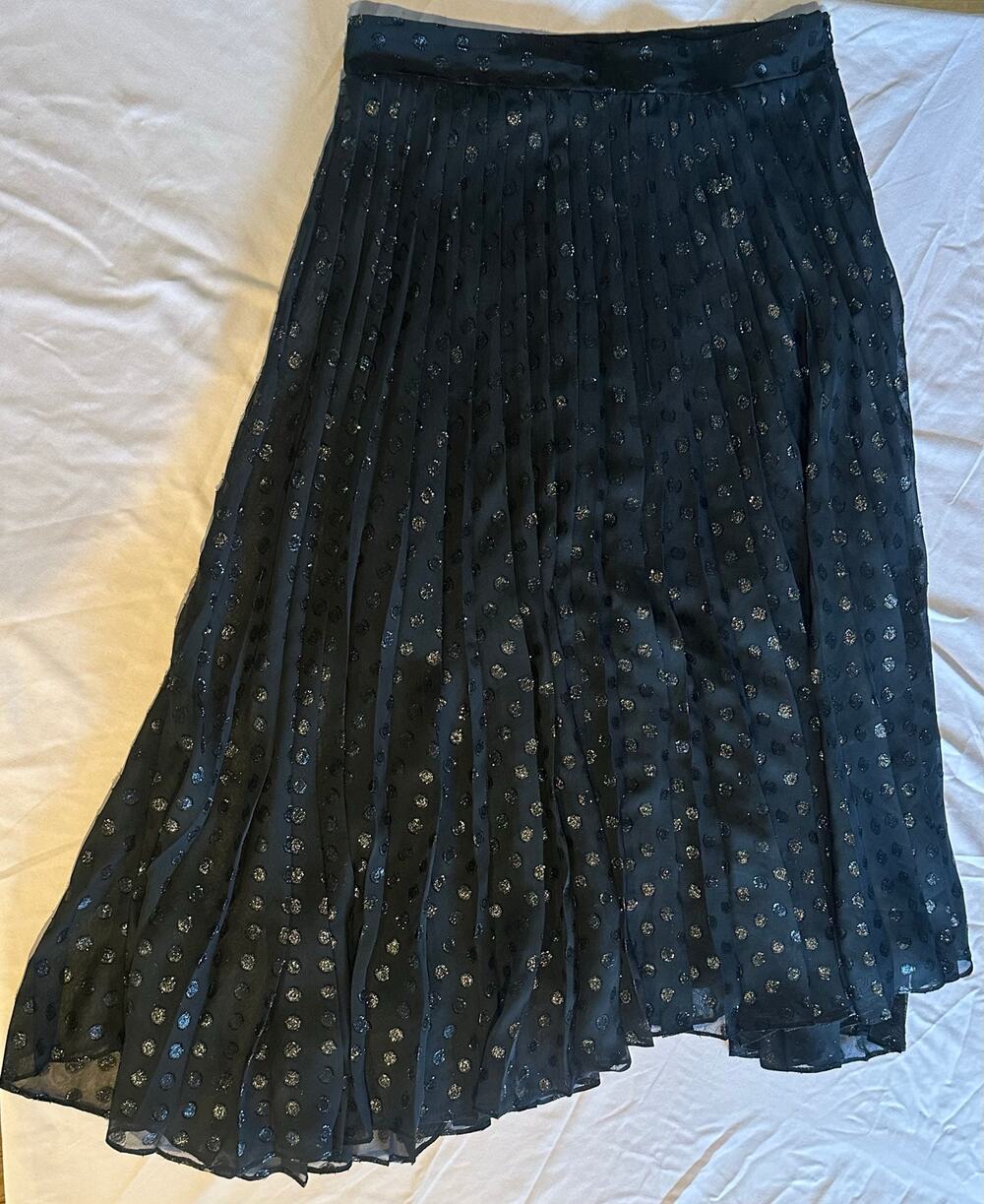 Cynthia Rowley - Black swiss dot pleated midi skirt Size 8 goth classic chic